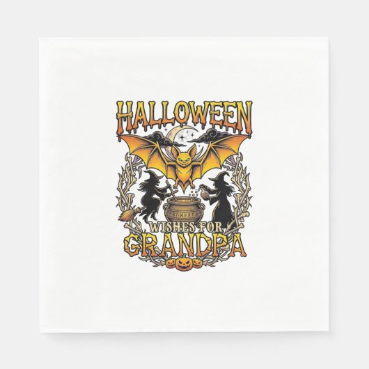 Halloween-Wünsche Opa Fledermaus Hexen-Kessel_1 Serviette (Vorderseite)