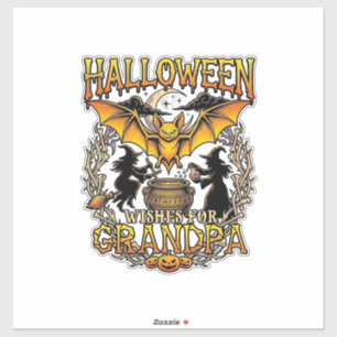 Halloween-Wünsche Opa Fledermaus Hexenkessel_1 Aufkleber