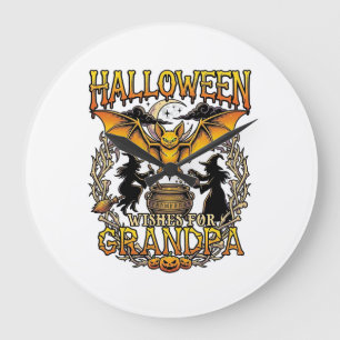 Halloween-Wünsche Opa Fledermaus Hexenkessel_1 Große Wanduhr