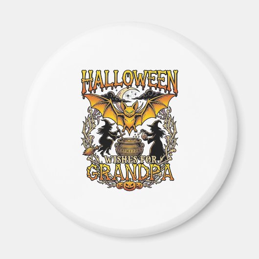 Halloween-Wünsche Opa Fledermaus Hexenkessel_1 Magnet (Vorne)