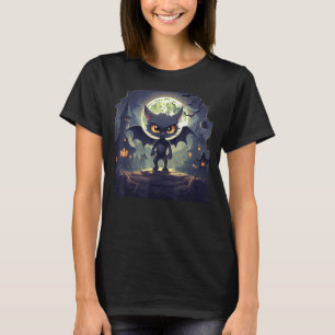 Halloween wütende schwarze Katze, Fledermausflügel T-Shirt