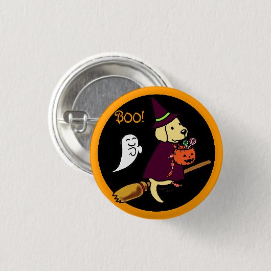 Halloween Yellow Labrador Cartoon 1 Button (Vorne & Hinten)