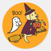 Halloween Yellow Labrador und Broom Runder Aufkleber (Vorderseite)