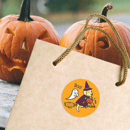 Halloween Yellow Labrador und Broom Runder Aufkleber