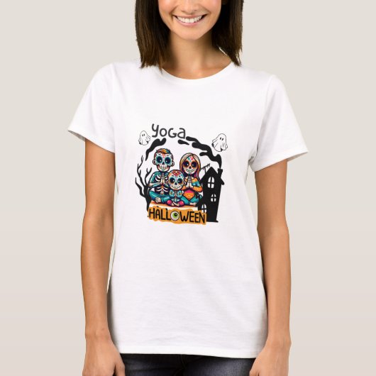 Halloween Yoga Skeletons T-Shirt (Vorderseite)