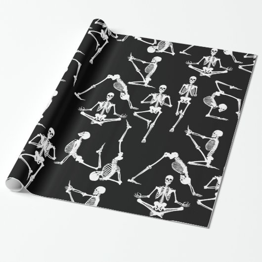 Halloween yoga skeletts schwarz geschenkpapier (Ungerollt)