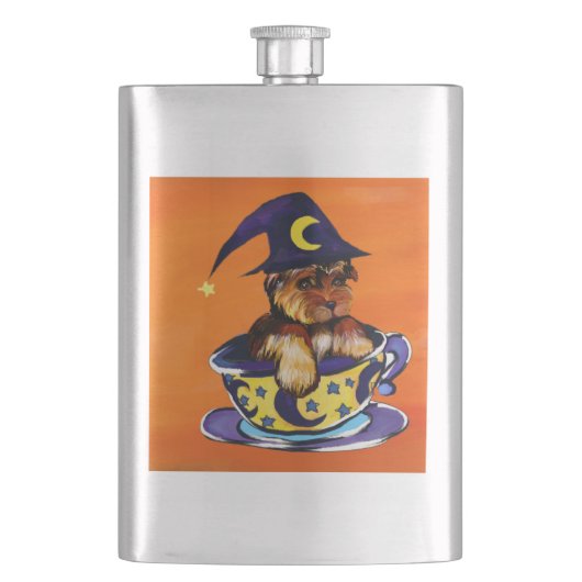 Halloween Yorkie Poo Flachmann (Vorderseite)