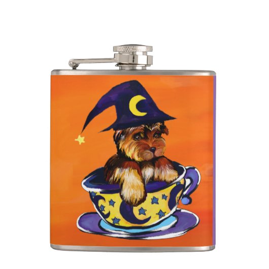 Halloween Yorkie Poo Flachmann (Vorderseite)