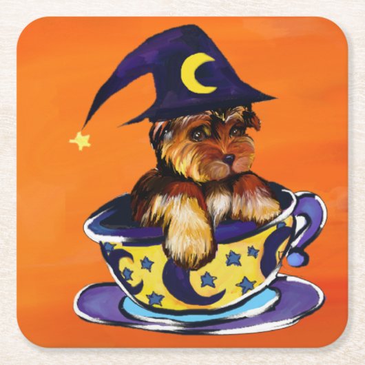 Halloween Yorkie Poo Rechteckiger Pappuntersetzer (Vorderseite)