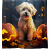 Halloween Yorkipoo mit Pumpkins Beängstigend Duschvorhang (Vorderseite)