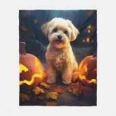 Halloween Yorkipoo mit Pumpkins Beängstigend Fleecedecke (Vorderseite)