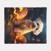 Halloween Yorkipoo mit Pumpkins Beängstigend Fleecedecke (Vorderseite (Horizontal))