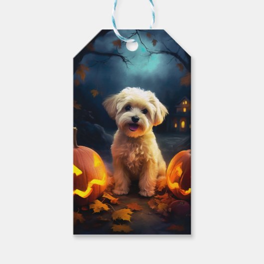 Halloween Yorkipoo mit Pumpkins Beängstigend Geschenkanhänger (Vorderseite)