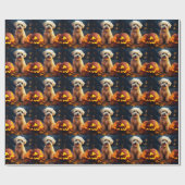 Halloween Yorkipoo mit Pumpkins Beängstigend Geschenkpapier (Flach)