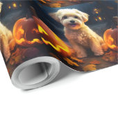 Halloween Yorkipoo mit Pumpkins Beängstigend Geschenkpapier (Rolleneckpunkt)
