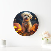 Halloween Yorkipoo mit Pumpkins Beängstigend Große Wanduhr (Zuhause)
