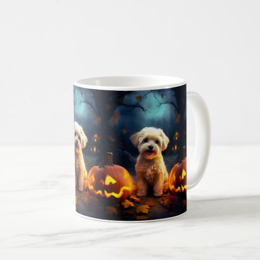 Halloween Yorkipoo mit Pumpkins Beängstigend Kaffeetasse (VorderseiteRechts)