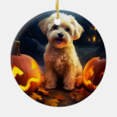 Halloween Yorkipoo mit Pumpkins Beängstigend Keramik Ornament (Hinten)