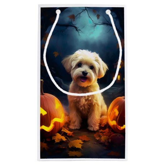 Halloween Yorkipoo mit Pumpkins Beängstigend Kleine Geschenktüte (Rückseite)