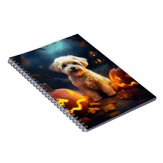 Halloween Yorkipoo mit Pumpkins Beängstigend Notizblock (Rechte Seite)