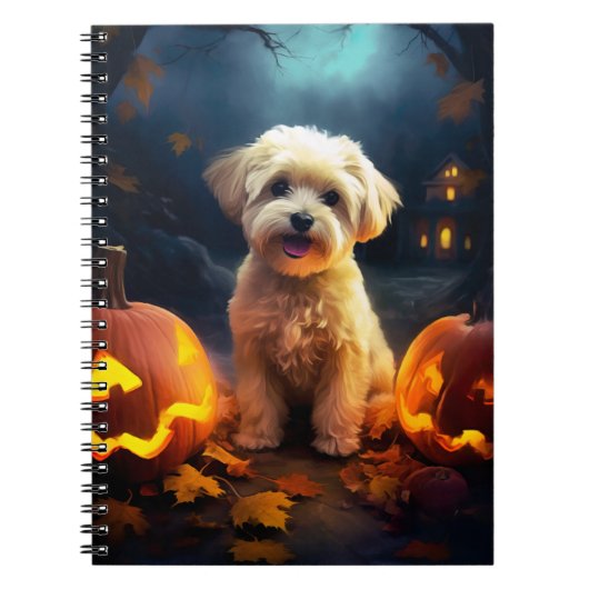 Halloween Yorkipoo mit Pumpkins Beängstigend Notizblock (Vorderseite)