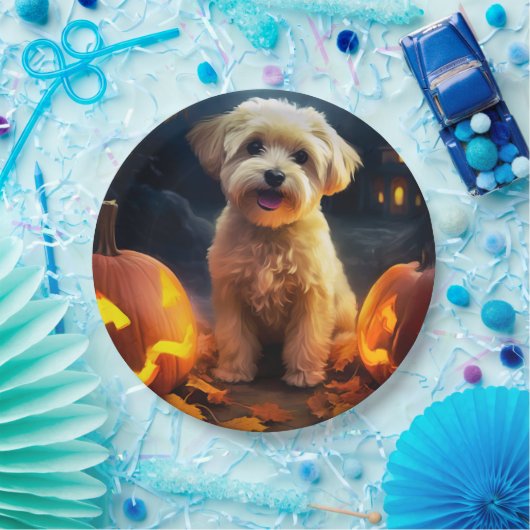 Halloween Yorkipoo mit Pumpkins Beängstigend Pappteller (Party)