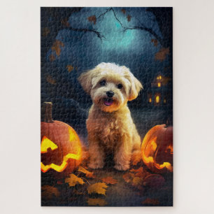 Halloween Yorkipoo mit Pumpkins Beängstigend Puzzle
