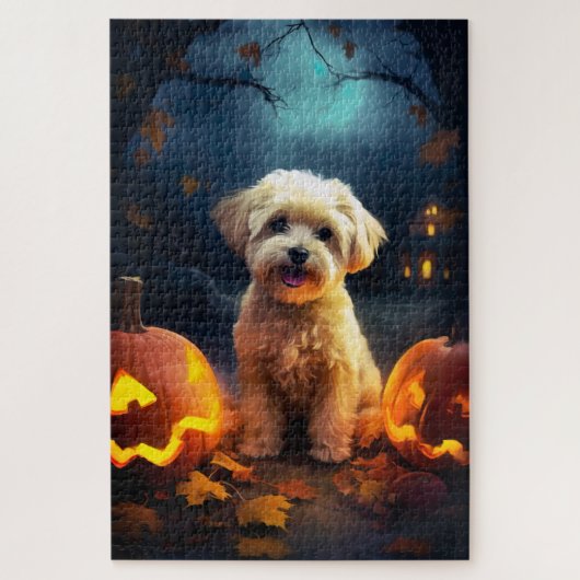 Halloween Yorkipoo mit Pumpkins Beängstigend Puzzle (Vertikal)