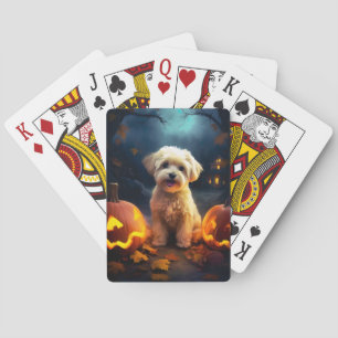 Halloween Yorkipoo mit Pumpkins Beängstigend Spielkarten
