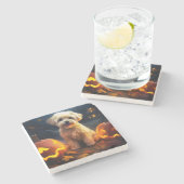 Halloween Yorkipoo mit Pumpkins Beängstigend Steinuntersetzer (Seitenansicht)