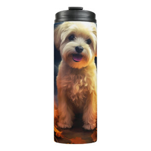 Halloween Yorkipoo mit Pumpkins Beängstigend Thermosbecher