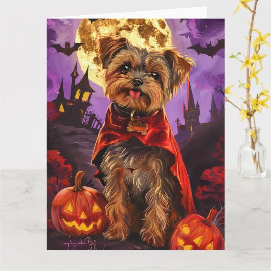 Halloween Yorkipoo Vampire Pumpkins Beängstigend Karte (Gelbe Blume)