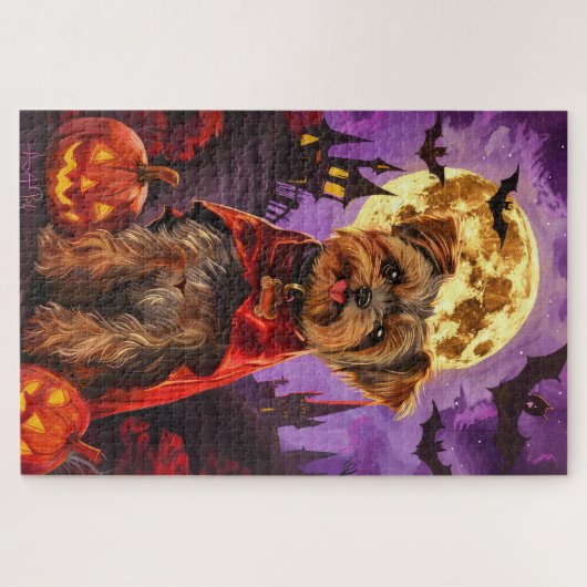Halloween Yorkipoo Vampire Pumpkins Beängstigend Puzzle (Horizontal)