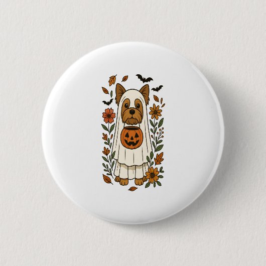 Halloween Yorkshire Terrier Blume Halloween Button (Vorderseite)