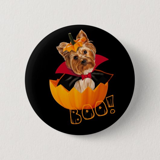 Halloween Yorkshire Terrier-Hundekürbis Button (Vorderseite)