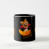 Halloween Yorkshire Terrier Kürbis Zweifarbige Tasse (Mittel)