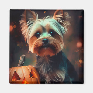 Halloween Yorkshire Terrier mit Kürbissen Gruselig Magnet