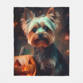 Halloween Yorkshire Terrier mit Pumpkins Beängstig Fleecedecke (Vorderseite)