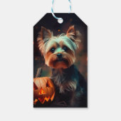 Halloween Yorkshire Terrier mit Pumpkins Beängstig Geschenkanhänger (Rückseite)