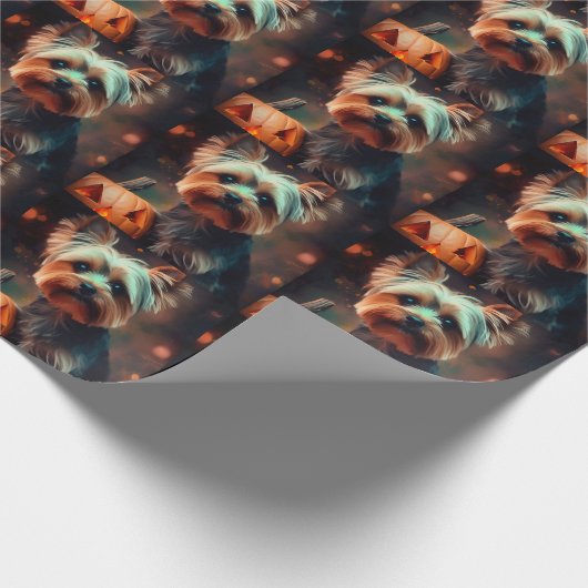 Halloween Yorkshire Terrier mit Pumpkins Beängstig Geschenkpapier (Ecke)