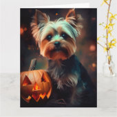 Halloween Yorkshire Terrier mit Pumpkins Beängstig Karte (Gelbe Blume)