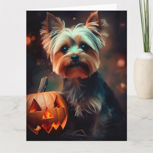 Halloween Yorkshire Terrier mit Pumpkins Beängstig Karte (Vorderseite)