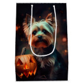 Halloween Yorkshire Terrier mit Pumpkins Beängstig Mittlere Geschenktüte (Rückseite)