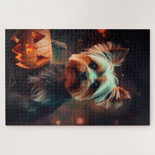 Halloween Yorkshire Terrier mit Pumpkins Beängstig Puzzle (Horizontal)