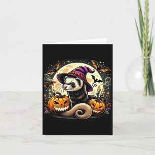 Halloween-Zauber-Frettchen - Grusel-Kürbis Flederm Karte