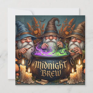 Halloween-Zauberer-Gnome-Mitternachts-Bräu-Kessel Feiertagskarte