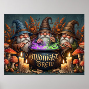 Halloween-Zauberer-Gnome-Mitternachts-Bräu-Kessel Poster