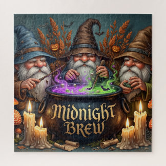 Halloween-Zauberer-Gnome-Mitternachts-Bräu-Kessel Puzzle