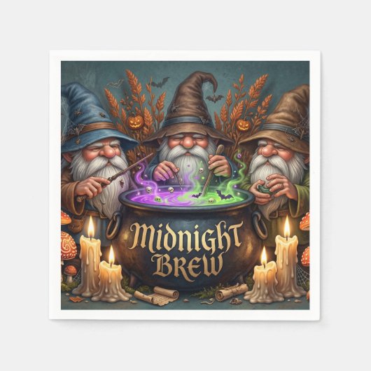 Halloween-Zauberer-Gnome-Mitternachts-Bräu-Kessel Serviette (Vorderseite)