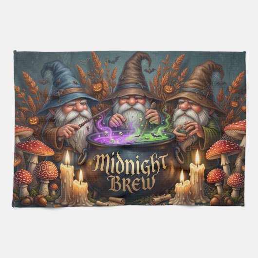 Halloween-Zauberer-Gnome-Mitternachtsbrau-Kessel Geschirrtuch (Horizontal)